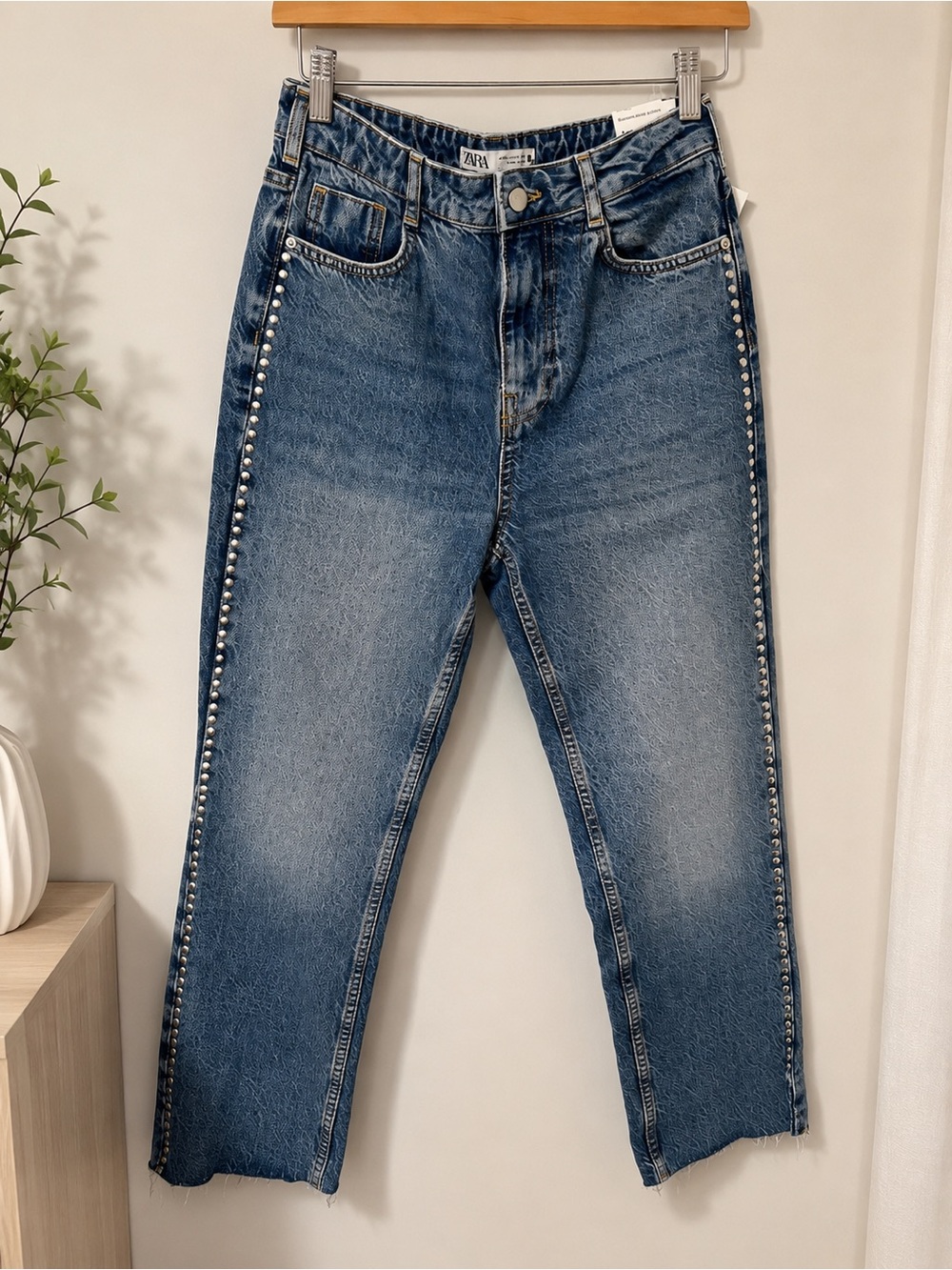 Zara Blue Straight Ankle Length Jeans with Side Studs